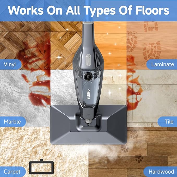 SENMO Steam Mop, 14-in-1 Detachable Steam Cleaner for Home and Floor, 1300W 228°F Deep Cleaning MultiPurpose Steamer with 14 Attachments for Floor, Tile, Grout, Furniture, Carpet, Wall (Black)