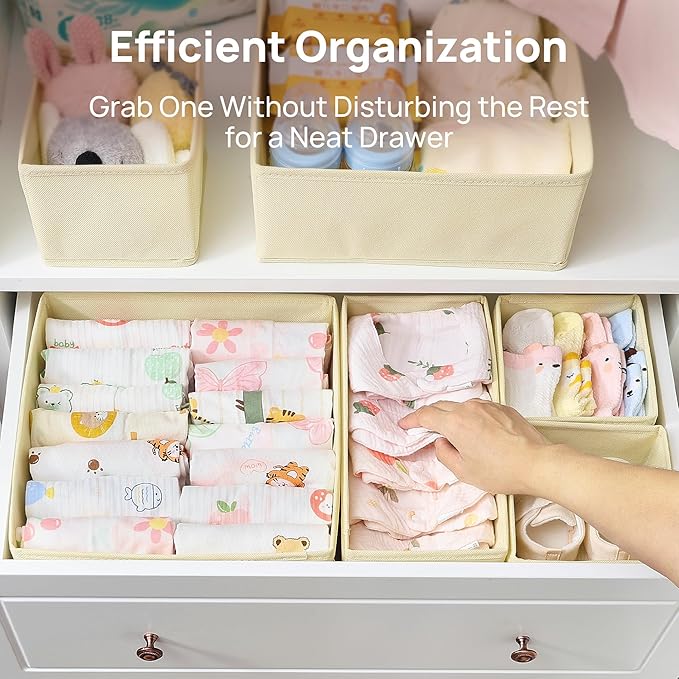 Vtopmart 12 Pack Baby Clothes Organizer, Dresser Drawer Organizer for Baby Clothing, Foldable Fabric Closet Drawer Storage Bins, Nursery Dresser Dividers for Bra, Socks, Ties, Scarf