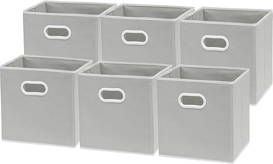 Simple Houseware Foldable Cube Storage Bins with Handles, 11-Inch, Gray, 6-Pack, Fabric Cubes Organizer for Closet or Shelves