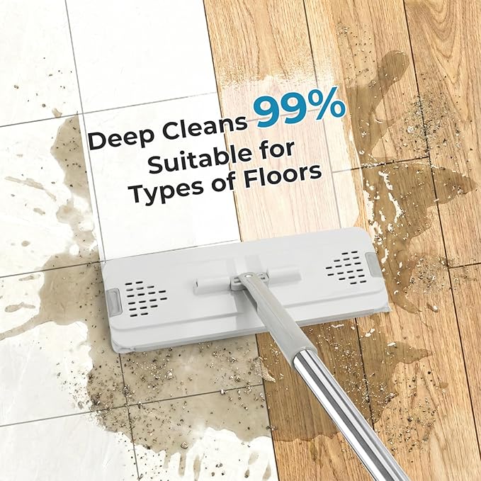 Mop and Bucket Set with Wringer, Flat Mops for Floor Cleaning, 4 Washable Microfiber Pads, Quick Cleaning Mop Safe on Wood Floors, Vinyl, Tile, Baseboards and Walls