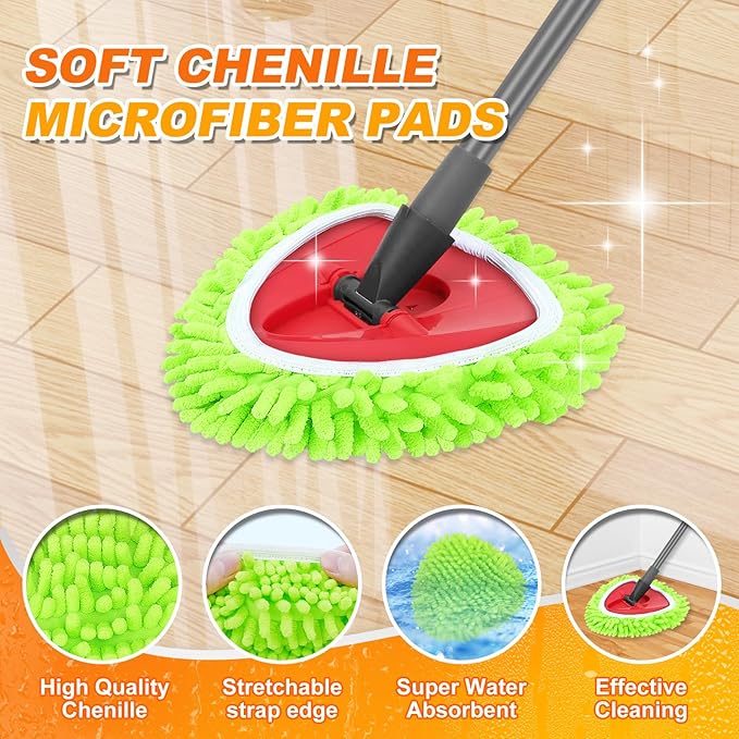 2 Pack Mop Pads Compatible with O-Cedar Easy Wring 1-Tank Spin Mop System, Hardwood Floor Cleaning, Green