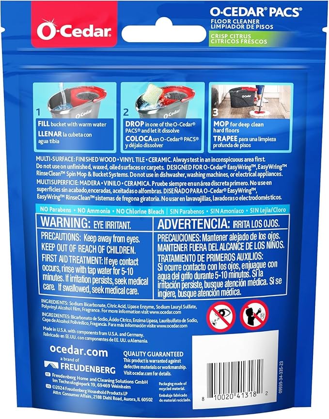 O-Cedar Floor Cleaning 30ct Pacs Citrus Scent 10ct (3-Packs)