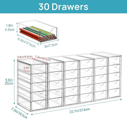 Vtopmart Acrylic Organizer with 30 Drawers, Desk Organizers and Accessories, Clear Makeup Organization, Dustproof Storage Drawers for Office Art Craft Supplies