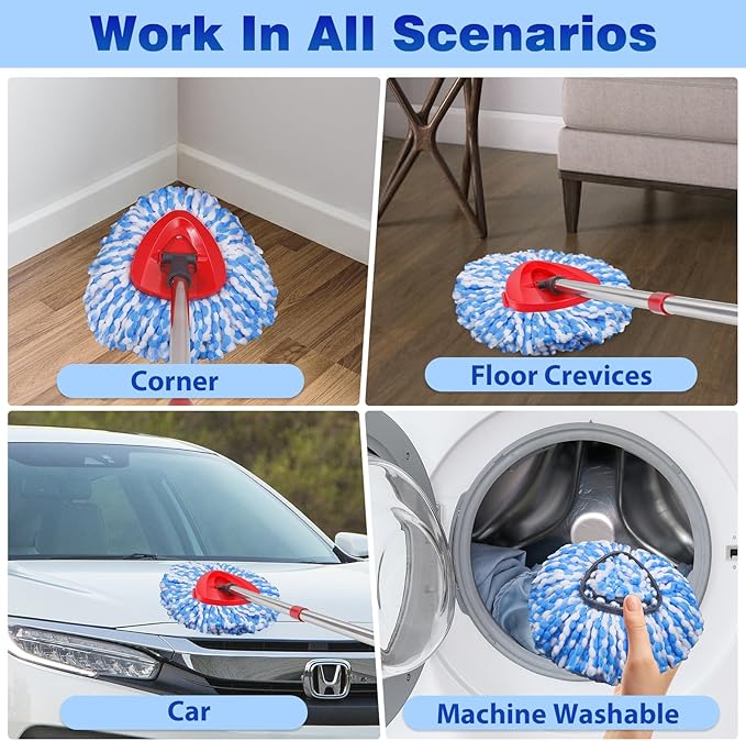 Microfiber Spin Mopping Refills Head for Oceda RinseClean 2-Tank System,1 Gray Mop Scrub Brush + 1 Mops Base + 6 Pack Easy Cleaning Mop Heads Replacements