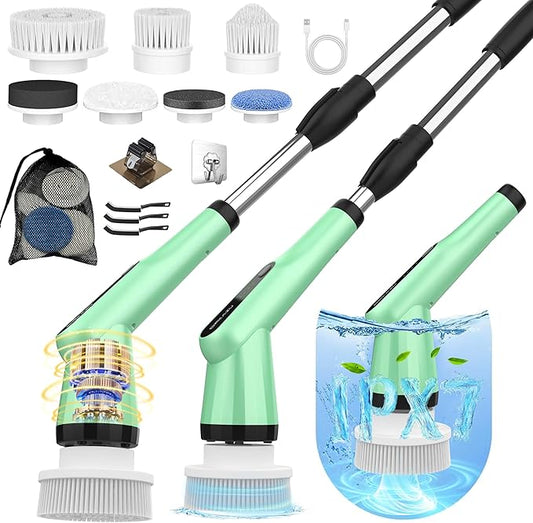 G2-Electric Spin Scrubber - IPX7 Waterproof 10-in-1 Shower Cleaner Brush, Retractable Handle & 2-Speed for Bathroom, Bathtub, Kitchen, Tile Floors