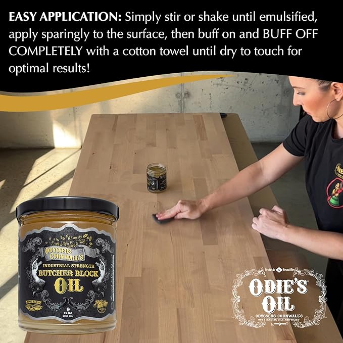 Odysseus Cornwall's Industrial Strength Butcher Block Oil 9 oz, Protect & Beautify Butcher Blocks, Countertops, Cutting Boards & More! Curing Finish. Unparalleled Coverage. All Natural. Food Safe.