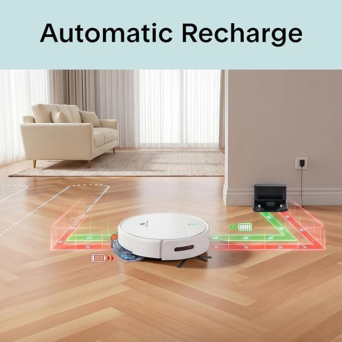 SereneLife Automatic Robot Vacuum Cleaner and Mop Combo, App Control, 3 Cleaning Modes, Smart Anti-Fall Sensors, Self-Charging, High Suction Ideal for Pet Hair, Carpet and Hard Floors, White