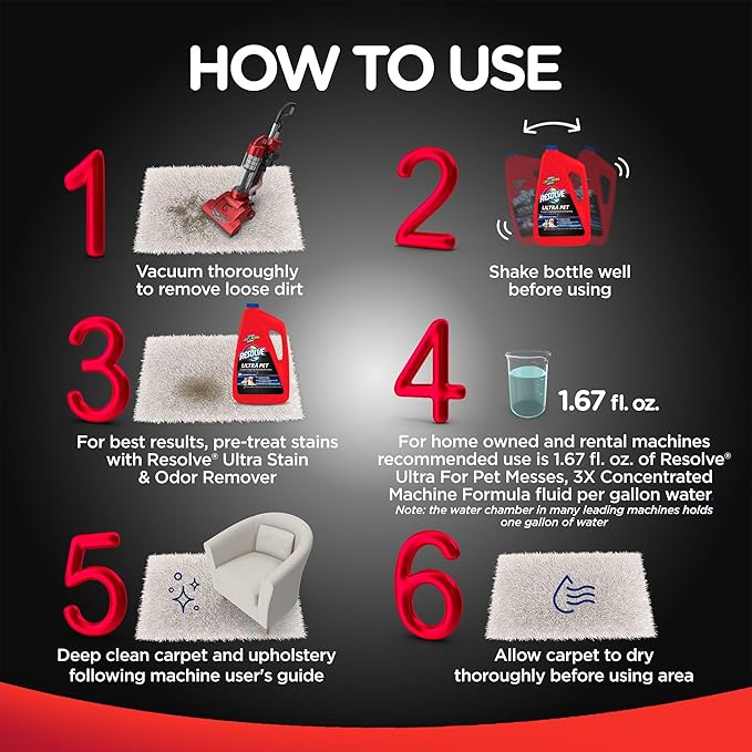 Resolve Ultra Pet Steam Carpet Cleaner Solution Shampoo, 48oz, 3X Concentrate, Safe for Bissell, Hoover & Rug Doctor