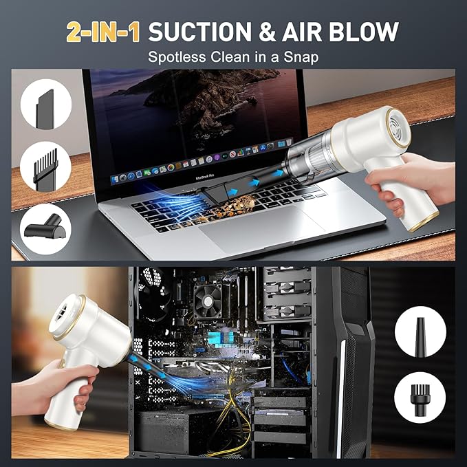KMM Handheld Car Vacuum Cleaner, 11000PA Vacuum Cleaner & Air Duster, 120W High Power Vacuum Portable Cordless, Hand Held Vacuum Rechargeable with Multi-Nozzles & LED Light for Home, Car, Office