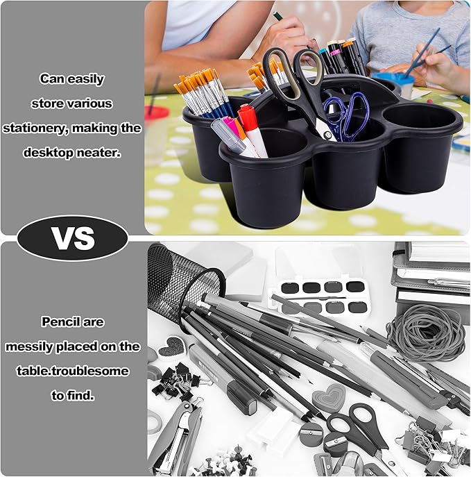 6 Pack Classroom Caddy For School,Kidsroom,Pencil Holder,Plastic Cup Caddies for Drink Delivery,Cleaning Caddy Organization For Shower Room（Black