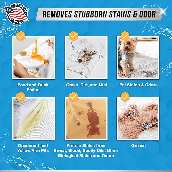 Enzyme Laundry Booster Odor Remover - 2 lbs Unscented Enzymatic Clothes Stain Cleaner Powder, Natural Deodorizer with Bio Active Enzymes, Detergent Additive Eliminator for Sweat, Oil, Blood - 64 Loads