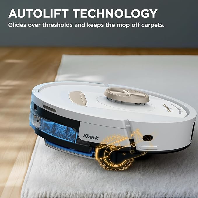 Shark Stratos 2-in-1 Robot Vacuum & Mop with 25+ Hands-Free Features & NeverTouch Self-Cleaning Base, Precision Mapping, Autolift Technology, HEPA Filtration, Edge Detect, White, RV2720ZE