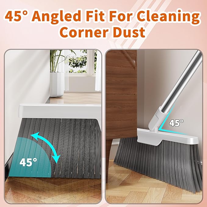 Household Broom with Dustpan Combo Set, Air Broom with Extra-Long Adjustable Aluminum Handle, Cleaning Supplies for Housekeeping (M3)