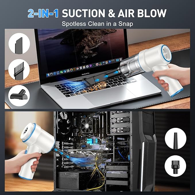 KMM Handheld Car Vacuum Cleaner, 11000PA Vacuum Cleaner & Air Duster, 120W High Power Vacuum Portable Cordless, Hand Held Vacuum Rechargeable with Multi-Nozzles & LED Light for Home, Car, Office