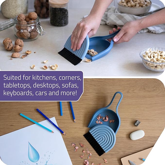 Peleg Design DustArch - Mini Dustpan and Brush Set, Small Dustpan and Broom with Modern Charm, Handheld Broom and Dustpan Set for Home, Office & Travel