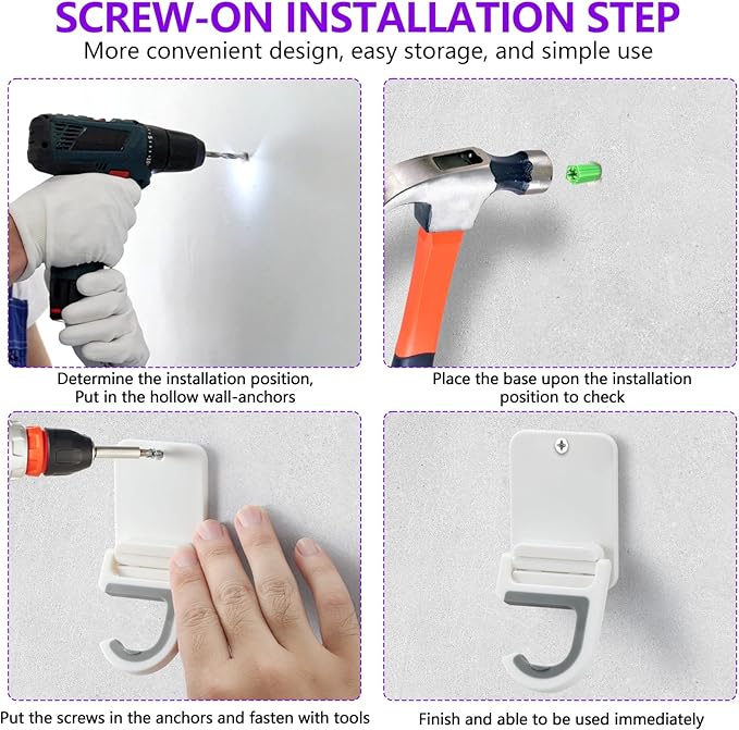 Broom and Mop Holder Wall Mount, Heavy Duty Screw Drilling Gripper Rack Supports up to 10 lb for Kitchen, Laundry Room, Garage, and Garden Storag (4, White)