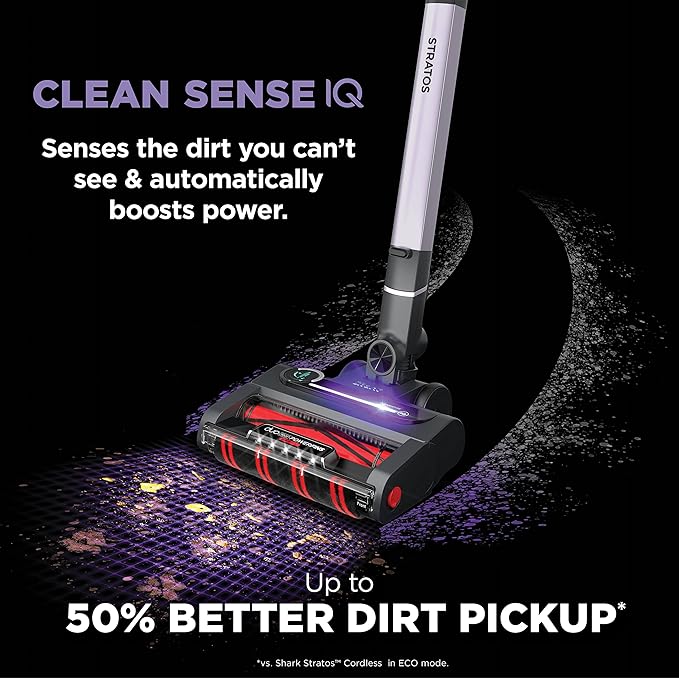 Shark IZ862H Stratos Cordless Vacuum with Clean Sense IQ and Odor Neutralizer, DuoClean PowerFins HairPro, Lightweight Powerful Vacuum Up to 60 Minute Runtime, Ash Purple (Renewed)