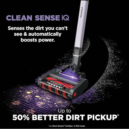 Shark IZ862H Stratos Cordless Vacuum with Clean Sense IQ and Odor Neutralizer, DuoClean PowerFins HairPro, Lightweight Powerful Vacuum Up to 60 Minute Runtime, Ash Purple (Renewed)
