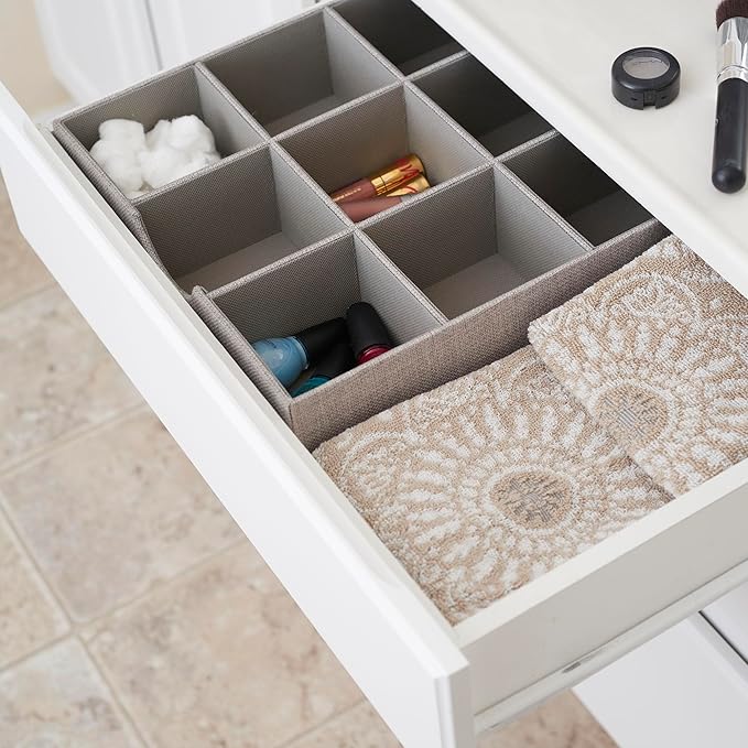 Household Essentials Grey 728-1 Deep 9 Section Drawer Organizer Box for Storage 12 in x 3.13
