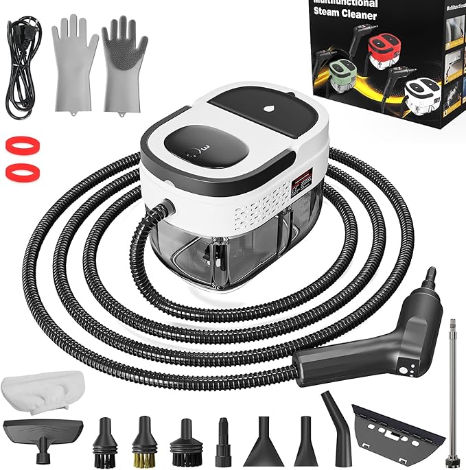 Handheld Steam Cleaner, 2500W High Pressure Steamer for Cleaning, Portable Steam Cleaner with 1.6L Water Tank, 3 Levels Adjustable Handle, Steam Cleaner for Home, Car, Furniture, Bed Bugs (White)