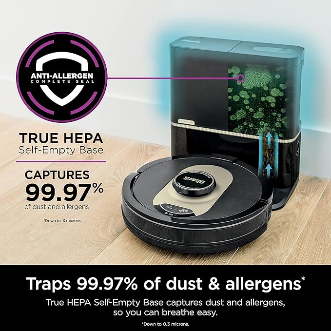 Shark AV2501AE AI Robot Vacuum with XL HEPA 60-Day Self-Empty Base, LIDAR Navigation, Perfect for Pet Hair, Compatible with Alexa/Wi-Fi, Carpet & Hard Floor, Black (Renewed)