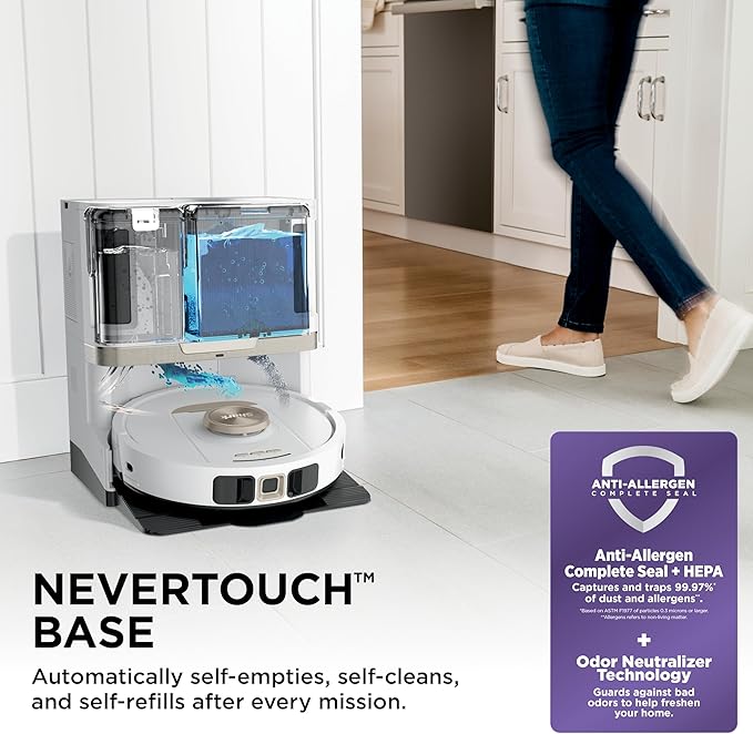 Shark Stratos 2-in-1 Robot Vacuum & Mop with 25+ Hands-Free Features & NeverTouch Self-Cleaning Base, Precision Mapping, Autolift Technology, HEPA Filtration, Edge Detect, White, RV2720ZE