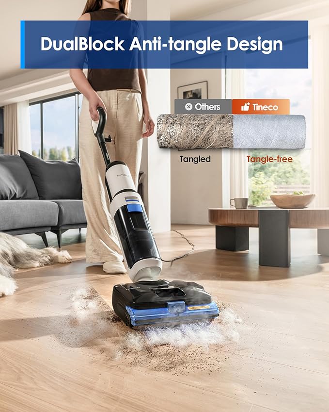 Tineco Floor ONE S6 Stretch Steam Corded Wet Dry Vacuum Steam Mop All-in-One, BoostSteam, 320℉ High-Temp Steam Cleaning, 180° Lay-Flat, Anti-Tangle Design, One-Touch Self-Cleaning