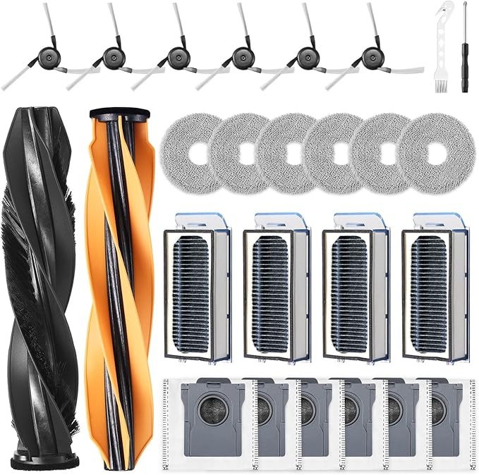 26 Pack Accessories for Dreame X50 Ultra Complete /X50 Master /L40s Pro Ultra /L50 Ultra/Mova V50 Vacuum Robot, 2 Main Brush 6 Mop Pads 6 Dust Bags 6 Sidebrush 4 Filter 1 Cleaning Brush 1 Screwdriver