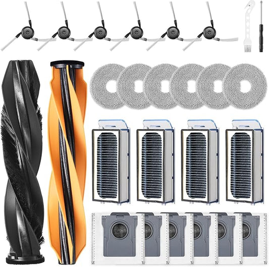 26 Pack Accessories for Dreame X50 Ultra Complete /X50 Master /L40s Pro Ultra /L50 Ultra/Mova V50 Vacuum Robot, 2 Main Brush 6 Mop Pads 6 Dust Bags 6 Sidebrush 4 Filter 1 Cleaning Brush 1 Screwdriver