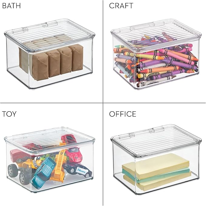 iDesign Recycled Plastic Pantry and Kitchen Storage, Freezer and Fridge Organizer Lidded Bin – 6.75” x 5.75” x 3.75”, Clear
