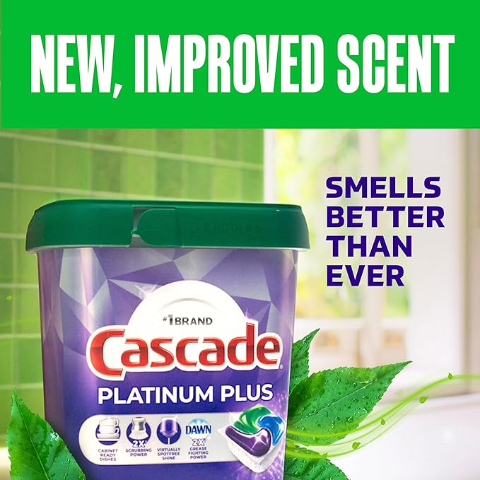 Cascade Platinum Plus Dishwasher Pods, Dishwasher Detergent, Dish Detergent Soap, Fresh, 47 Count