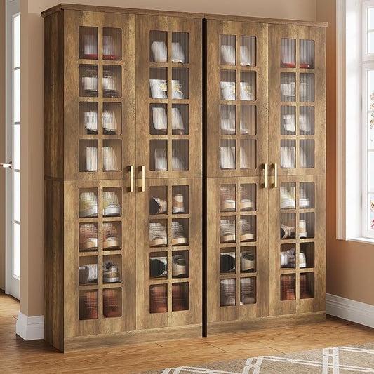 Tribesigns Tall Shoe Cabinet with Doors, 8-Tier Shoe Storage with Adjustable Shelves, Modern Shoe Organizer Shoe Rack Cabinet for Entryway, Hallway, Closet, Living Room, Rustic Brown