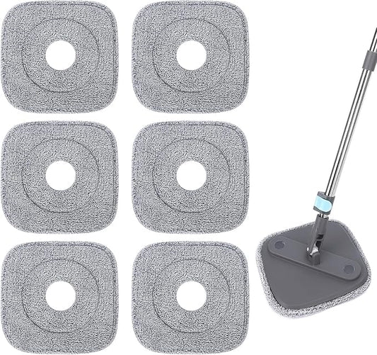 Square Microfiber Mop Pads Compatible with True & Tidy True Spin Mop - Mop Replacement Pads for Square Spin Mop and Bucket - Washable Pads fit for All 9 Inch Square Spin Mop (6 Pack)