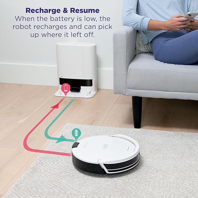 Shark Navigator Robot Vacuum with Bagless 30-Day Capacity Self-Empty Base, Powerful Suction, SmartPath Navigation, Self-Cleaning Brushroll, for Carpets & Hard Floors, White, AV2110S