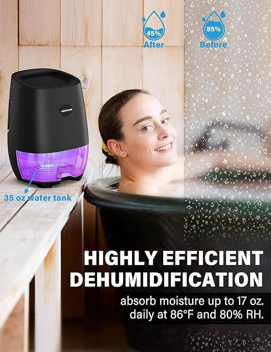 Dehumidifiers for Home, 35oz Small Dehumidifier for Bathroom (300sq.ft) with Auto-off, Sleep Mode, 7 Colors Night Light, Quiet Portable dehumidifier for Bedroom, RV, Closet, Office