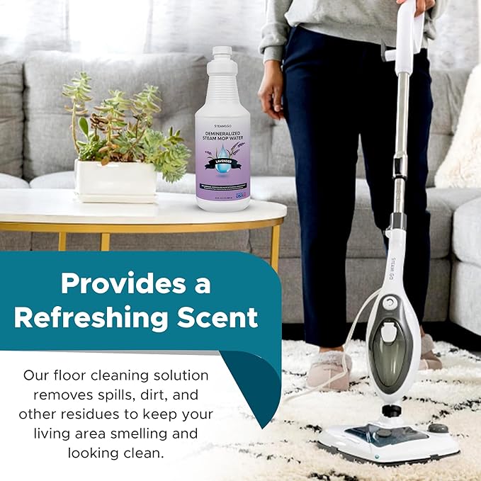 Steam & Go Demineralized Water for Steam Cleaner - PVC-Free Floor Cleaning Solution Compatible for All Steam Mops - Multi-Surface Cleaner for Home Surfaces - Lavender Scent, 32 oz (Pack of 18)