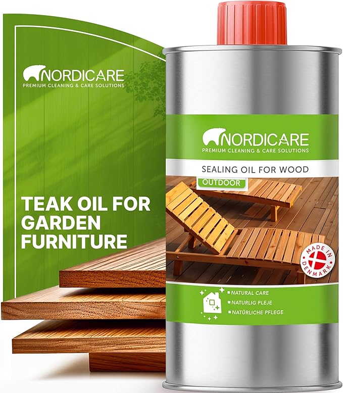 Nordicare Sealing Wood Oil for Outdoor Garden Furniture - Teak Oil for Wood Outdoor Furniture - Suitable for All Outdoor Types of Wood, for Wood Exterior Protection - Easy to Apply 16.9 Oz