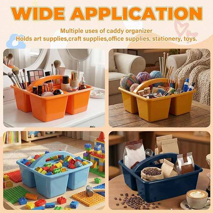 Kathfly 8 Pack Caddy Organizer with Handle, Stackable Organization Storage, Small Plastic Basket Classroom Caddy for Table Desk Office Pencil Kids Room Craft Art Teacher School Supplies (Blue Orange)
