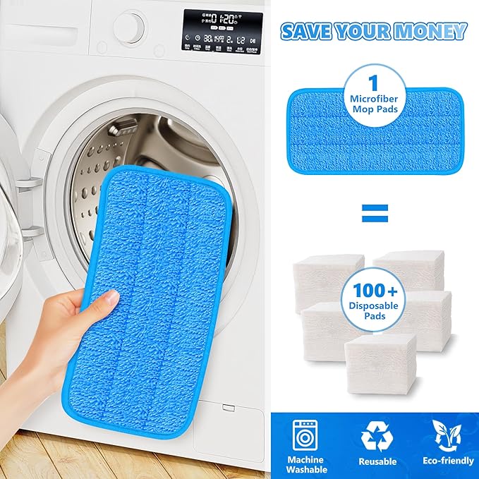 Microfiber Mop Pads Compatible with Swiffer Sweeper Mop, Wet Pads Refills Dry Pads Reusable Wet Pads Mop Refill Pads Dry Wet Refills Washable Pads Wood Floor Pads for Wet Dry Cleaning(4 Pack)