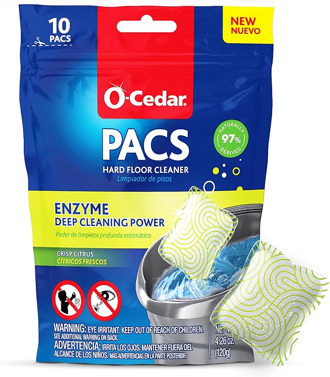O-Cedar EasyWring Microfiber Spin Mop, Bucket Floor Cleaning System, Red, Gray + O-Cedar PACS Hard Floor Cleaner, Crisp Citrus Scent