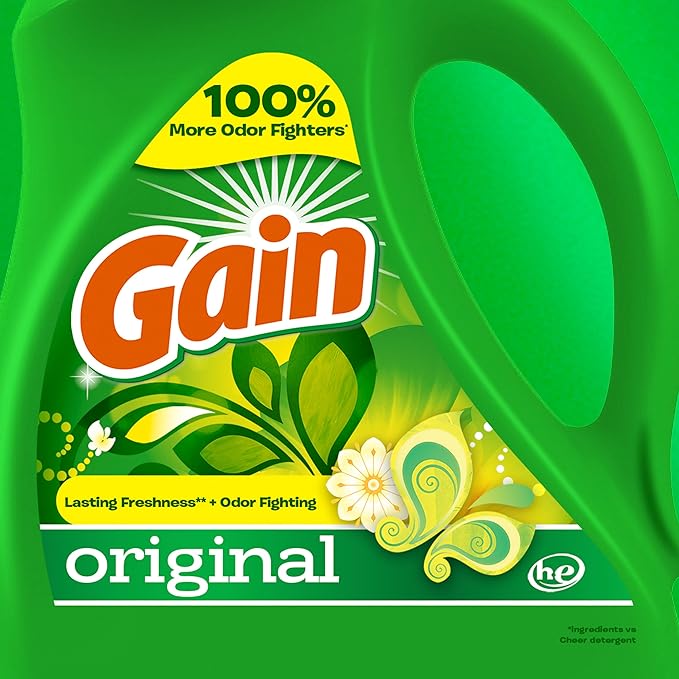 Gain Liquid Laundry Detergent, Original Scent, 65 fl oz x 2, 45 x 2 Loads, Freshness + Odor Fighting, High Efficiency Washing Machine Liquid Cleaning Soap