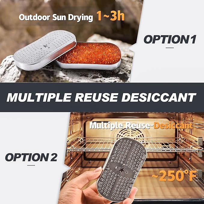 Pistol/Gun/Ammo Case Safe Dehumidifier Silica Gel with Rechargeable Beads, Compact Design and Various Sizes for Vault Humidity Control and Rust Prevention (2pcs)