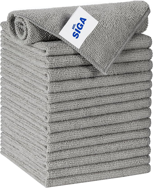 MR.SIGA Microfiber Cleaning Cloth, All-Purpose Microfiber Towels, Streak Free Cleaning Rags, Pack of 15, Gray, Size 30 x 30 cm(11.8 x 11.8 inch)