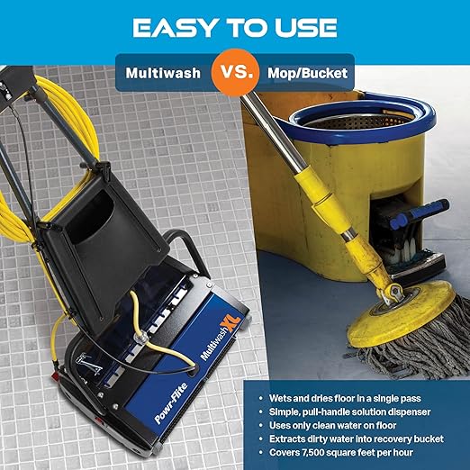 Powr-Flite Multiwash 18 inch Electric Floor Scrubber Machine with Brushes, Commercial Floor Scrubber for Carpet, Tile, VCT, Laminate, Grout, Sports Floor, Concrete and more, PFMW18