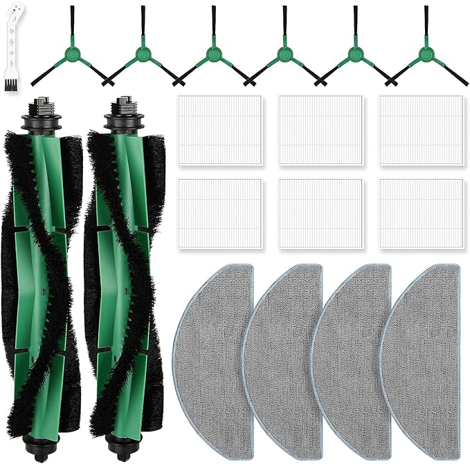19 Pack Replacement Parts Compatible with iRobot Roomba Essential Y0110/Y0140/Q0120/Q011/Q052/Roomba 104/105 Robot Vacuum, 2 Roller Brush, 6 Filters, 6 Side Brushes, 4 Mop Pads, 1 Cleaning Brush