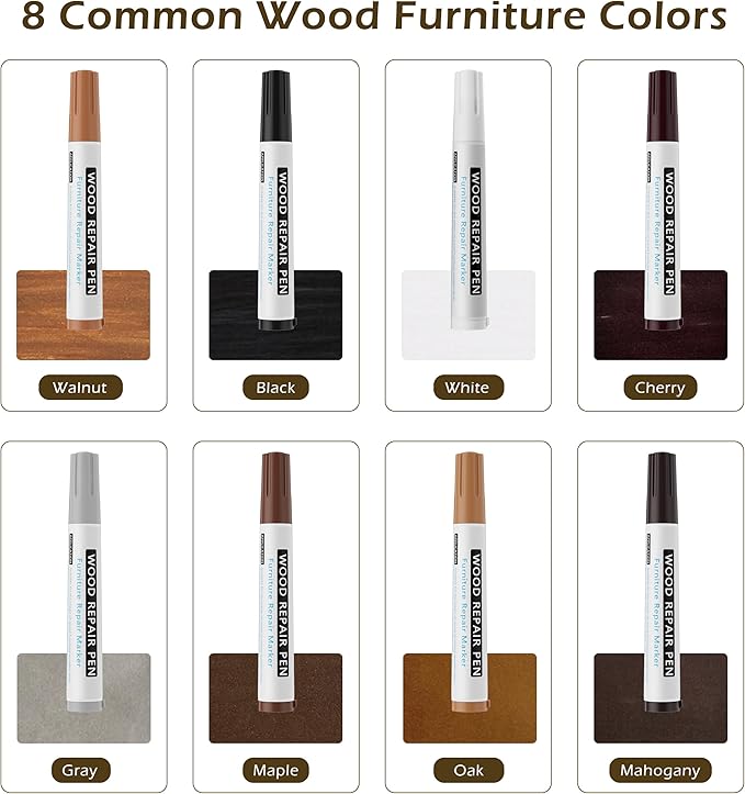 Wood Repair Kit: 12-Color Wood Filler and 8-Color Furniture Markers Touch Up for Scratches/Holes/Stains/Cracks in Floors/Table/Cabinets(Laminate/Hardwood)