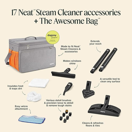 Dupray Neat Steam Cleaner with 18-Piece Kit – (Neat with the Awesome Bag) Powerful, chemical-free cleaning for floors, cars, tiles, grout, and more. *Kills 99.9% of Bacteria & Viruses