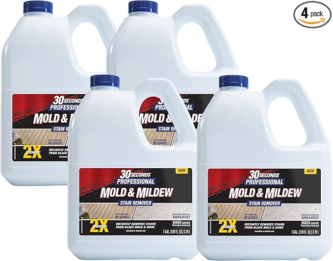 30 SECONDS Pro Mold and Mildew Stain Remover | Scrub Free | Brighter Results Instantly | Ready To Use | 1 Gallon (4 PACK)