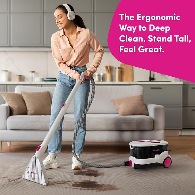 WECLEAN C4 Carpet Cleaner Machine with 800W 18KPa Portable Deep Cleaner with Stand-Up Cleaning Handle and Wide Squeegee, for Carpets, Rugs, Upholstery with 3L Clean and 1.5L Dirty Tank, Pink