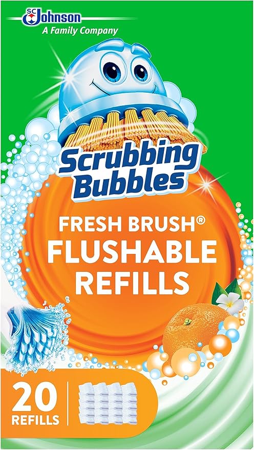Scrubbing Bubbles Flushable Toilet Bowl Wand Cleaner Refills, Fresh Brush Cleaner Toilet Refill Pads, Removes Limescale & Odors, Citrus Scent, 20 Count (Pack of 1)
